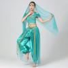 AFAVOM Women Belly Dance Costumes India Belly Dancer Outfit Crop Top with Pants Dress up Princess Halloween Performance Latin Dancing Coins Bra Top Pants and Headpiece with Scarf 3PCS Set Green L view 3