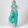 AFAVOM Women Belly Dance Costumes India Belly Dancer Outfit Crop Top with Pants Dress up Princess Halloween Performance Latin Dancing Coins Bra Top Pants and Headpiece with Scarf 3PCS Set Green L view 4