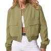 Zhyaj Fall Cropped Bomber Jackets for Women 2024 Y2k Long Sleeve Button Down Baseball Varsity Jacket Casual Trendy Outwear Coat with Pockets, Grass Green, Small view 1