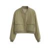Zhyaj Fall Cropped Bomber Jackets for Women 2024 Y2k Long Sleeve Button Down Baseball Varsity Jacket Casual Trendy Outwear Coat with Pockets, Grass Green, Small view 3