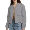 Zhyaj Fall Cropped Bomber Jackets for Women 2024 Y2k Long Sleeve Button Down Baseball Varsity Jacket Casual Trendy Outwear Coat with Pockets, Gray, Small view 1