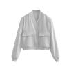 Zhyaj Fall Cropped Bomber Jackets for Women 2024 Y2k Long Sleeve Button Down Baseball Varsity Jacket Casual Trendy Outwear Coat with Pockets, Gray, Small view 3