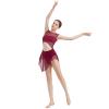 AFAVOM Women's Lyrical Dance Mesh Dress Adult Cutout Modern Contemporary Dance Costumes Elegant Ballet Leotards Flowy Skirt with Shorts Dancewear Asymmetric Chiffon Dress Wine Red XL view 2