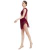 AFAVOM Women's Lyrical Dance Mesh Dress Adult Cutout Modern Contemporary Dance Costumes Elegant Ballet Leotards Flowy Skirt with Shorts Dancewear Asymmetric Chiffon Dress Wine Red XL view 3