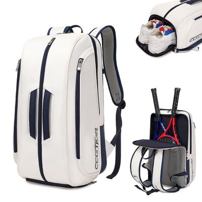 CCGTIOR Multi-Use Beach Tennis Bag For Sport Convertible Padel Backpack - Laptop Sleeve, Ball Sleeve, Fence Hook, Easy Access,Shoe Compartment (Blue)