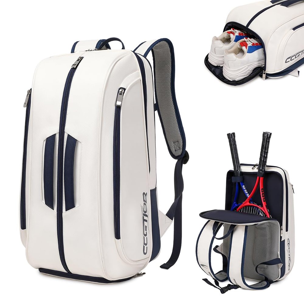 CCGTIOR Multi-Use Beach Tennis Bag For Sport Convertible Padel Backpack - Laptop Sleeve, Ball Sleeve, Fence Hook, Easy Access,Shoe Compartment (Blue)
