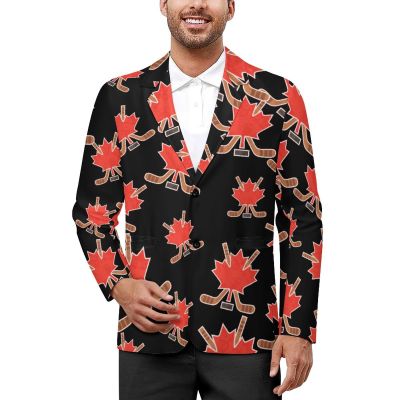 Canada Maple Hockey Men's Two Button Suit Jacket Sports Coat Novelty Casual Outwear Tops Funny M