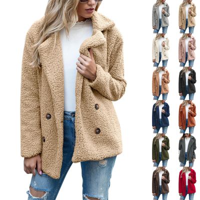 Jielayou Women Sherpa Jacket Button Down Lapel Fuzzy Fleece Jacket Long Sleeve Comfy Plush Teddy Bear Jacket Trendy Winter Coats Shaggy Warm Outerwear with Pockets Soft Faux Fur Coat Oversized Jacket