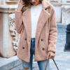 Jielayou Women Sherpa Jacket Button Down Lapel Fuzzy Fleece Jacket Long Sleeve Comfy Plush Teddy Bear Jacket Trendy Winter Coats Shaggy Warm Outerwear with Pockets Soft Faux Fur Coat Oversized Jacket view 3