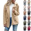 Jielayou Women Sherpa Jacket Button Down Lapel Fuzzy Fleece Jacket Long Sleeve Comfy Plush Teddy Bear Jacket Trendy Winter Coats Shaggy Warm Outerwear with Pockets Soft Faux Fur Coat Oversized Jacket view 1