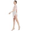 AFAVOM Women's Lyrical Dance Mesh Dress Adult Cutout Modern Contemporary Dance Costumes Elegant Ballet Leotards Flowy Skirt with Shorts Dancewear Asymmetric Chiffon Dress White XL view 3