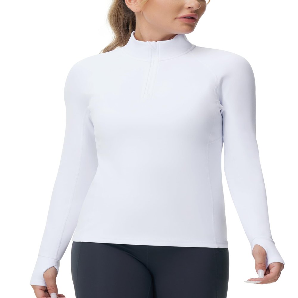 THE GYM PEOPLE Women's Half Zip Golf Workout Shirts Long Sleeve Soft Warm Yoga Athletic Pullover Sweatshirts with Thumb Hole