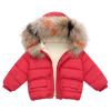 Baby Boy Girl Winter Coat Thick Warm Fleece Lined Hooded Puffer Jacket Fur Collar Down Outerwear (Red, 18-24 Months)
