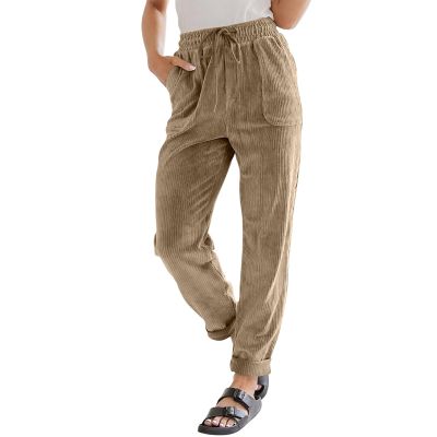 Corduroy Pants for Women Trendy Drawstring Elastic High Waist Straight Leg Loose Comfy Fit Lounge Wide Leg Sweatpants Womens Work Casual Fall Fashion 2024 Teacher