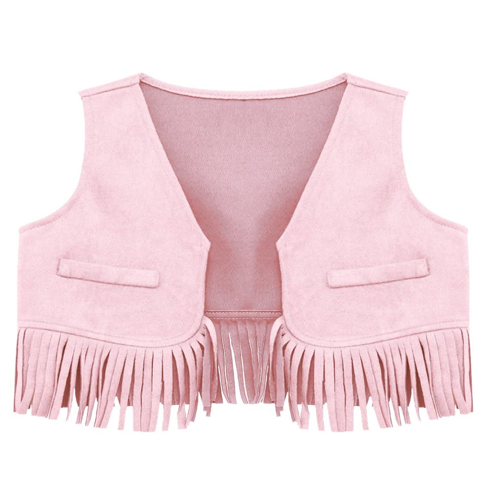 Jelory Baby Boy Western Cowboy Vest Sleeveless Tassels Open Front Cowgirl Waistcoat Tank Top for Halloween Party Pink 6-12 Months