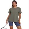 OFEEFAN Summer Tops for Women 2026 Trendy Yoga Crew Neck Tops Woman Loose Fit Workout Shirts Women Olive Green M view 2