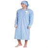 Rswnyirn Men's Striped Loose Sleepwear Long Sleeve Nightshirt Night Pajama Set with Sleeping Cap Dusty Blue Medium view 2