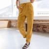 Corduroy Pants for Women - Trendy Drawstring, Elastic High Waist, Straight Leg, Loose Comfy Fit, Wide Leg, Sweatpants - Womens Casual, Fall Fashion 2024, Teacher Pants view 2