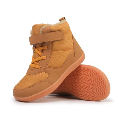 Kids Winter Boots with Wide Toe Box Boys Girls Slip Resistant Waterproof Zero Drop Sole Minimalist Fur Warm Ankle Winter Snow Boots High Top Walking Shoes for Toddler Little Kids and Big Kids Brown 34