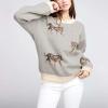 Women Oversized Knit Sweater Tiger Print Long Sleeve Pullover Tops Aesthetic Clothes Streetwear Knitwear (Gray, M) view 2