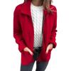 Women's Knitted Jacket with Zipper and Pockets,Womens Fuzzy Winter Coat,Full Zip Plush Cardigan Coats (Red,L) view 1