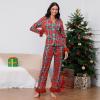 KMBANGI Women Feather Trim Pajama Set Long Sleeve Button Up Top and Pants Fur Trim 2Piece Lounge Set Silky Satin Pjs Santa Holiday Sleepwear(Christmas Red,2XL) view 2