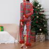 KMBANGI Women Feather Trim Pajama Set Long Sleeve Button Up Top and Pants Fur Trim 2Piece Lounge Set Silky Satin Pjs Santa Holiday Sleepwear(Christmas Red,2XL) view 3