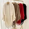 Shawl, Knitting Thick Women's Loose Shawl with Fur Collar, Soft Warm Knitted Shawls & Wraps (Brown) view 2