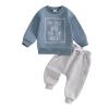 Baby Boy Fall Clothes Set Long Sleeve Letter Print Sweatshirt Pants Toddler Infant Outfits 6 12 18 24 Months 2T (Snacks Blue, 12-18 Months) view 1