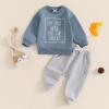 Baby Boy Fall Clothes Set Long Sleeve Letter Print Sweatshirt Pants Toddler Infant Outfits 6 12 18 24 Months 2T (Snacks Blue, 12-18 Months) view 2
