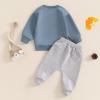 Baby Boy Fall Clothes Set Long Sleeve Letter Print Sweatshirt Pants Toddler Infant Outfits 6 12 18 24 Months 2T (Snacks Blue, 12-18 Months) view 3