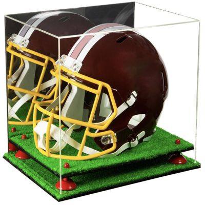 Acrylic Display Case for Full Size Football Helmet  Premium Football Display Case with Mirror Back, Green Turf Base & Metal Risers Protects Sports Memorabilia & Collectibles (A002/V44)
