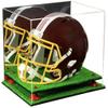 Acrylic Display Case for Full Size Football Helmet  Premium Football Display Case with Mirror Back, Green Turf Base & Metal Risers Protects Sports Memorabilia & Collectibles (A002/V44) view 1