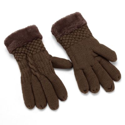 Women Mern Winter Gloves Warm Knit Gloves Touchscreen Anti Slip Silicone Gloves Soft Plush Cuff Texting Gloves (Coffee, One Size)