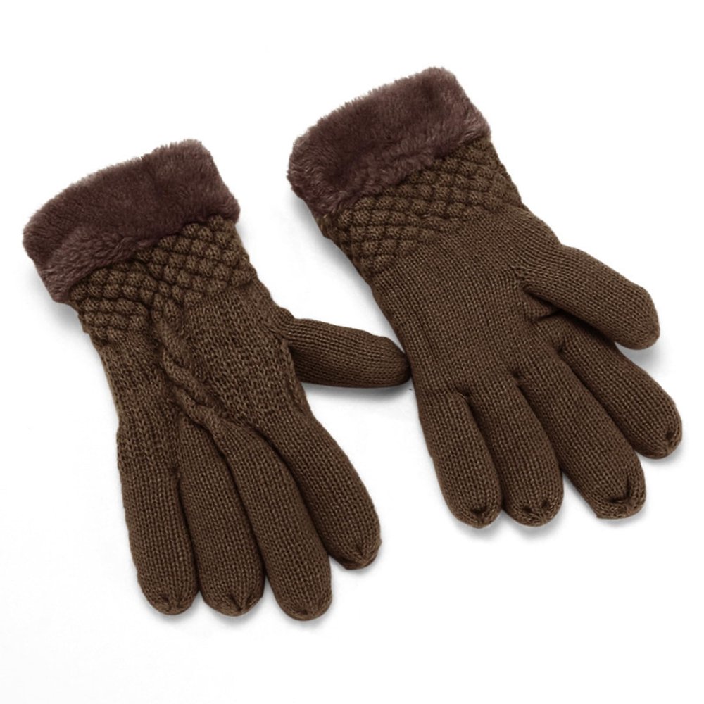 Women Mern Winter Gloves Warm Knit Gloves Touchscreen Anti Slip Silicone Gloves Soft Plush Cuff Texting Gloves (Coffee, One Size)