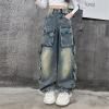 AIMAOMI Girls Cargo Pants Clothes Elastic Waist Drawstring Cotton Jogger Pants for Girls with Multi (Blue, 13-14 Years) view 2