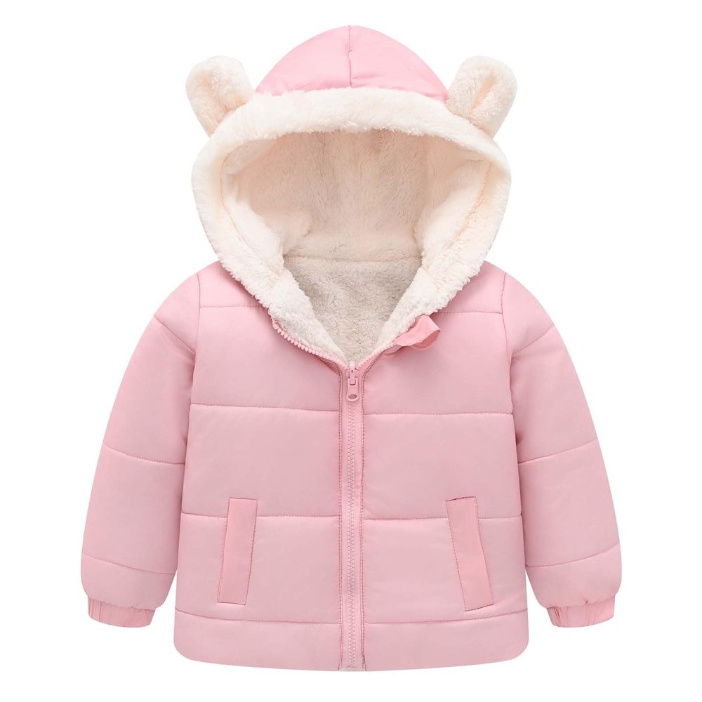 Puffer Fleece Lined Jacket Toddler Girl Boy Winter Down Coat Bear Hoods Infant Outerwear Snowsuit Snow (Pink, 1-2 Years)