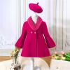 AIMAOMI Girls Trench Coats Long Sleeve Furry Collar Warm Peacoat with Beret Hat Set for Casual Wear Toddler (Hot Pink, 18-24 Months) view 2