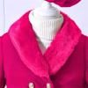 AIMAOMI Girls Trench Coats Long Sleeve Furry Collar Warm Peacoat with Beret Hat Set for Casual Wear Toddler (Hot Pink, 18-24 Months) view 3