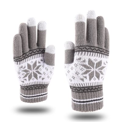 Christmas Snowflake Gloves Women's Men's Warm Knitted Touchscreen Phone Gloves Fashionable Mittens (Grey, One Size)