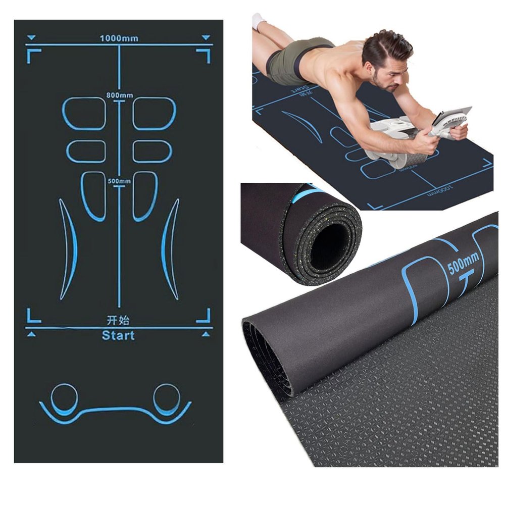 Exercise Equipment Mat with Storage Bag for Ab Roller Wheel Non-Slip Gym Floor Pad 7mm Extra Long Sound Insulation Knee Yoga Mat For Floor Workouts (Blue-Black(B), 63"L X 28"W X 0.28"H)