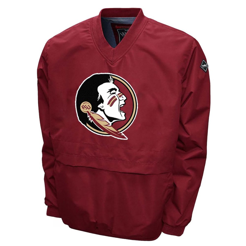 Franchise Club Men's Big Logo Windshell V-Neck Pullover Jacket (Florida State - Wine, XX-Large)