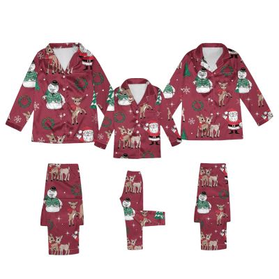 CGGMVCG Silk Christmas Ouftits for Family 2024 Button Down Shirt and Pants Satin Xmas Clothes Matching Sets (Z02 Santa Snowman - Red, 13-14)