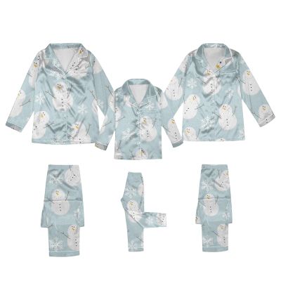 CGGMVCG Silk Christmas Outfits for Family 2024 Button Down Shirt and Pants Satin Xmas Clothes Matching Sets (Z02 Snowman - Light Blue, 9-10)