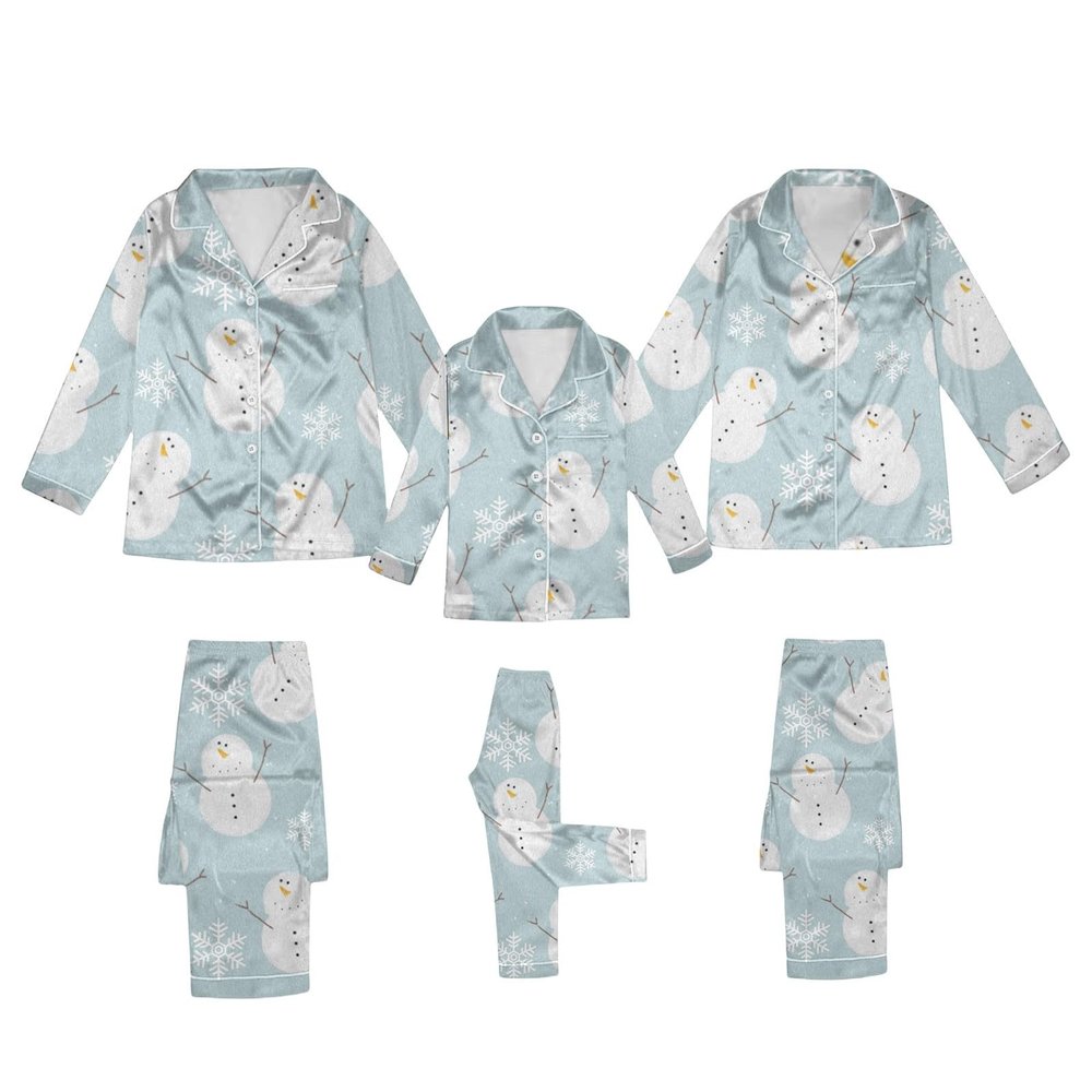 CGGMVCG Silk Christmas Outfits for Family 2024 Button Down Shirt and Pants Satin Xmas Clothes Matching Sets (Z02 Snowman - Light Blue, 9-10)