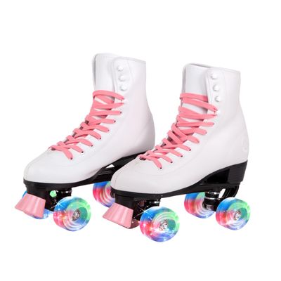 C SEVEN C7skates Quad Roller Skates | Retro Design (Candy Pink w LED, Women's 5 / Youth 4)