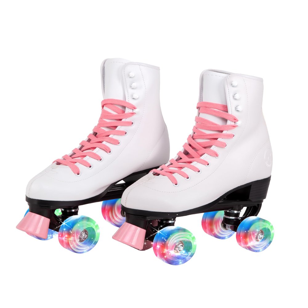 C SEVEN C7skates Quad Roller Skates | Retro Design (Candy Pink w LED, Women's 5 / Youth 4)