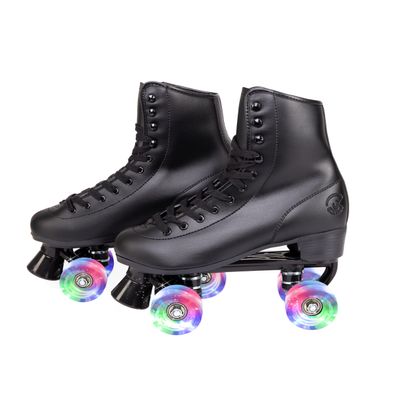 C SEVEN C7skates Quad Roller Skates | Retro Design (Black w LED, Women's 5 / Youth 4)