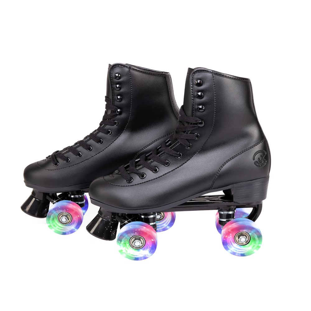 C SEVEN C7skates Quad Roller Skates | Retro Design (Black w LED, Women's 5 / Youth 4)