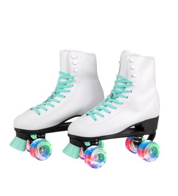 C SEVEN C7skates Quad Roller Skates | Retro Design (Mint w LED, Women's 7 / Youth 6 / Men's 6)